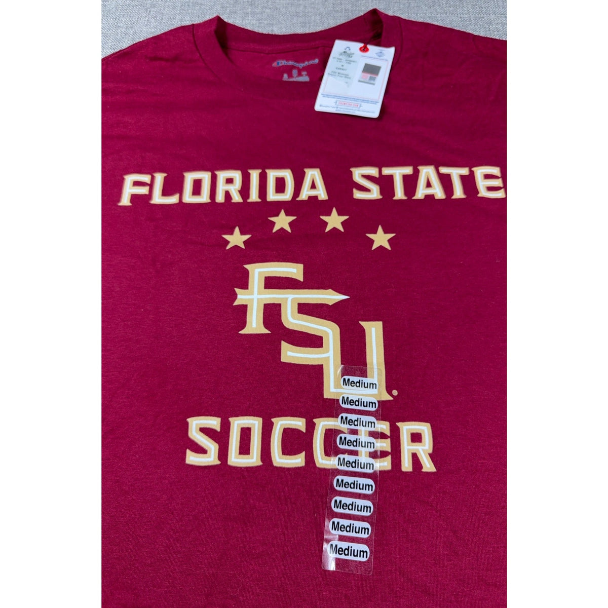Champion Florida State FSU Womens Soccer Four Stars T Shirt Medium NWT Garnet