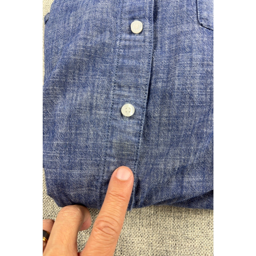 Tommy Hilfiger Womens Chambray Shirt Large Blue Roll Tab Sleeve Classic Fit