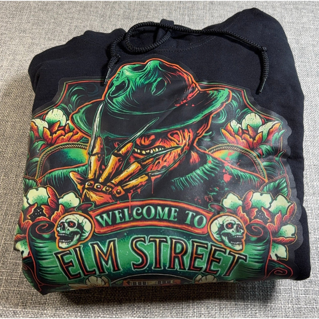 Freddy Krueger Hoodie Mens Medium Welcome Elm Street Horror Graphic Black
