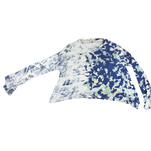 Anthropologie Womens Abstract Print Asymmetrical Long Sleeve Top Blue White Arts