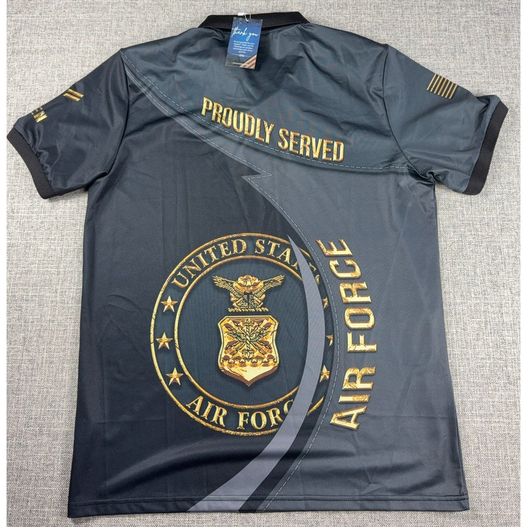 US Air Force Veteran Polo Shirt 1973-1977 Proudly Served Military Mens L Black
