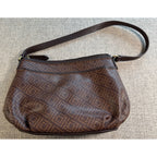 Liz Claiborne Brown Monogram Shoulder Bag Purse Faux Leather Geometric