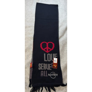 Hard Rock Cafe Love Serve All Scarf NWT Black Gray Red Peace Heart Fringe