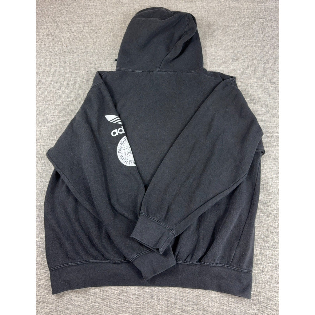 Adidas Originals Hoodie Mens M Black Trefoil 3 Stripes Sleeve Graphic Pullover