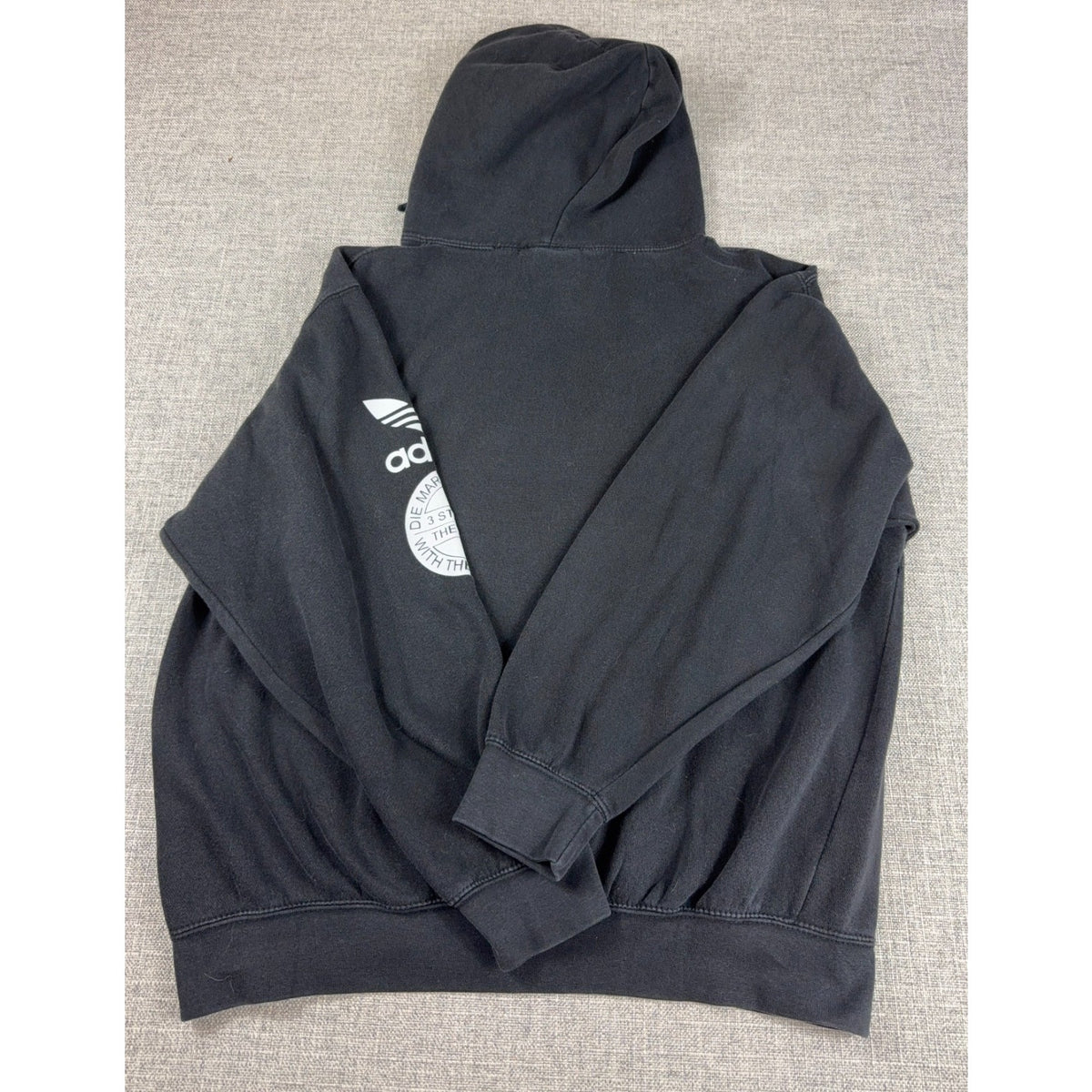Adidas Originals Hoodie Mens M Black Trefoil 3 Stripes Sleeve Graphic Pullover