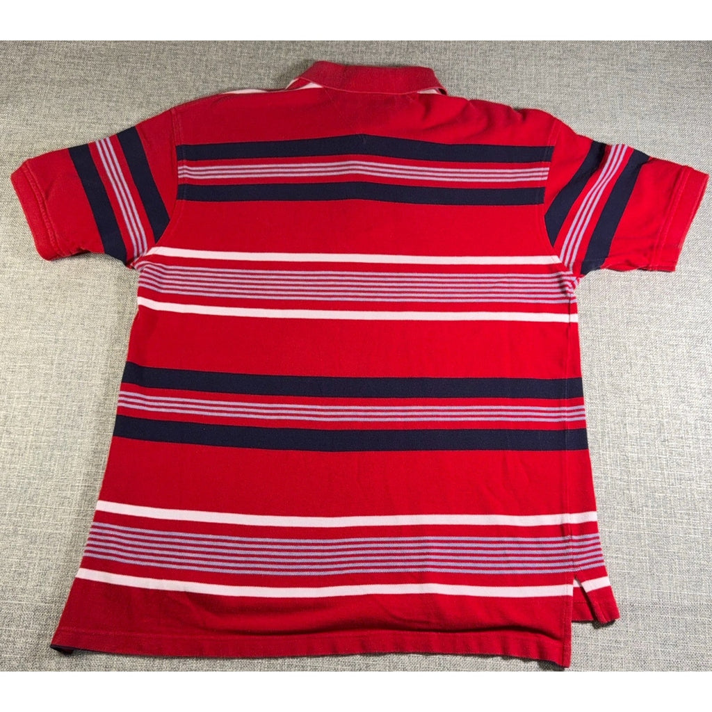 Tommy Hilfiger Mens L Polo Shirt Red Navy White Stripe 100% Cotton Y2K Preppy