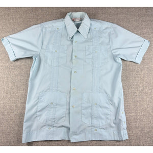 Vintage Romani Guayabera Shirt Mens M Blue 4 Pocket Cuban Wedding Rockabilly