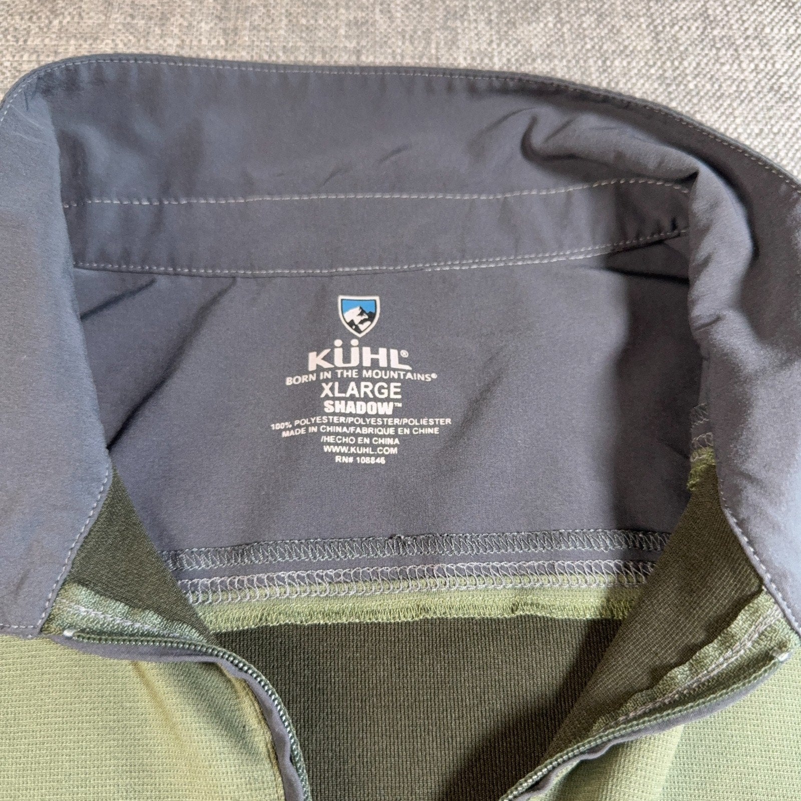 Kuhl Mens XL Quarter Zip Polo Shirt Olive Green Charcoal Performance Flawed