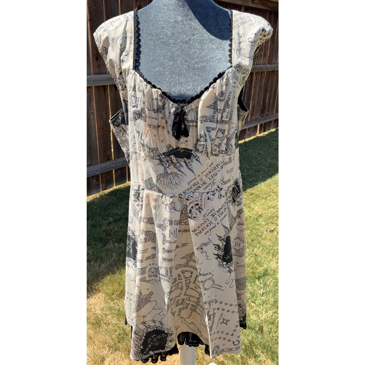 Handmade Harry Potter Marauders Map Dress Womens L XL Lace Up Cottagecore