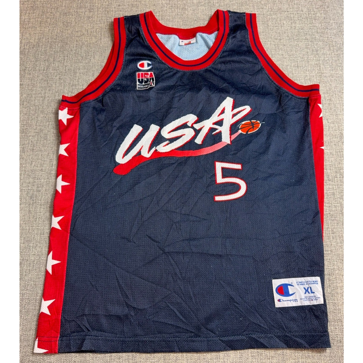 Vintage 1996 Champion USA Basketball Grant Hill #5 Jersey XL Dream Team