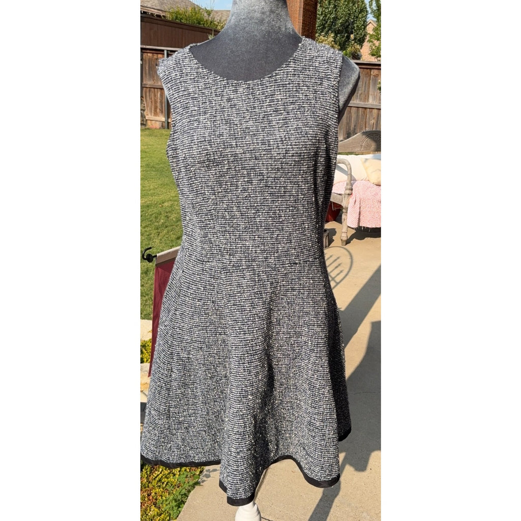 Theory Womens Size 8 Tweedscape Fit Flare Dress Black White Sleeveless Zip