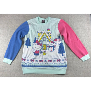 Hello Kitty Sanrio Christmas Sweater Womens L Holiday Snowman Colorblock Knit