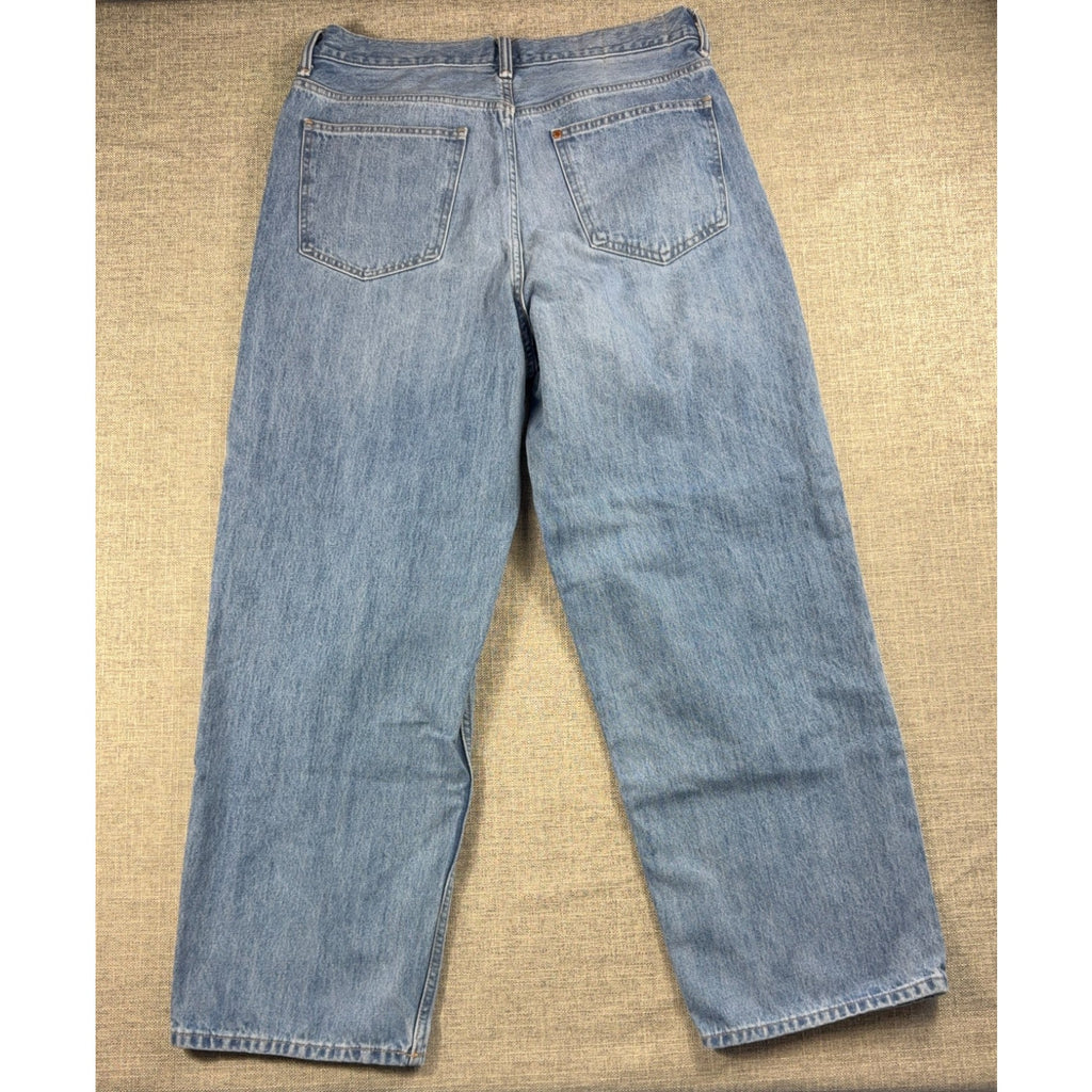 H&M Baggy Jeans Mens 34x32 Light Wash Custom Rose Embroidery Skater Y2K