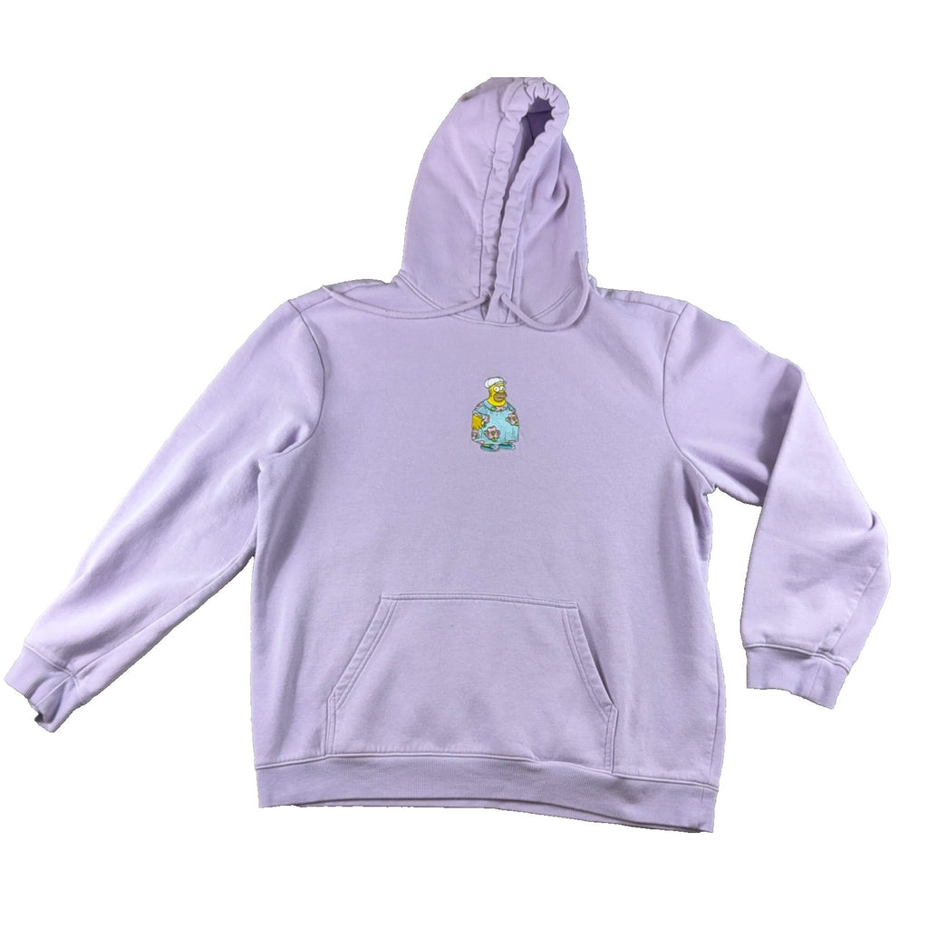 The Simpsons Homer Simpson Hoodie Mens Lavender Embroidered Pullover 22x27.5