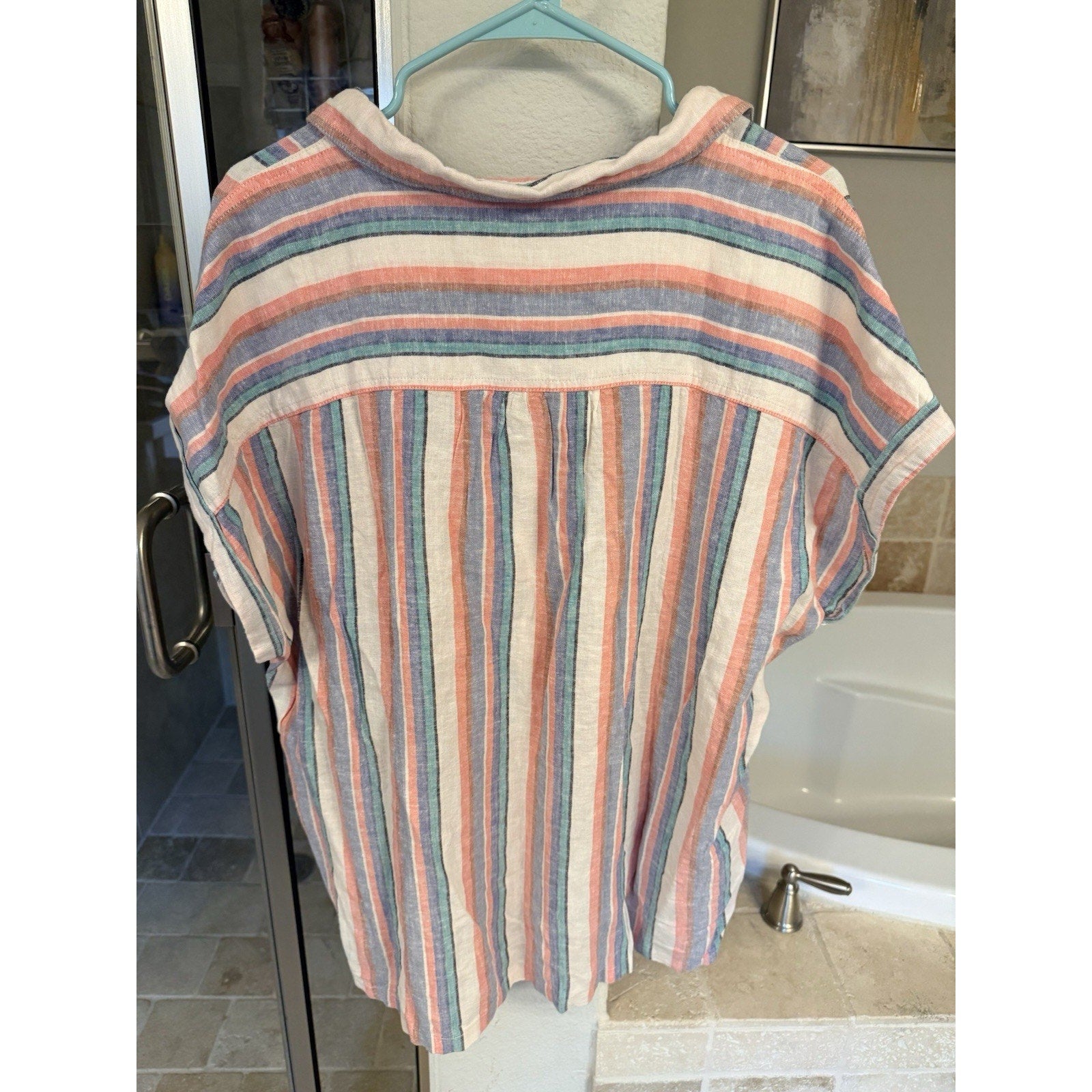 Orvis Womens XXL Linen Blend Striped Button Up Shirt Coastal Lightweight Top NWT