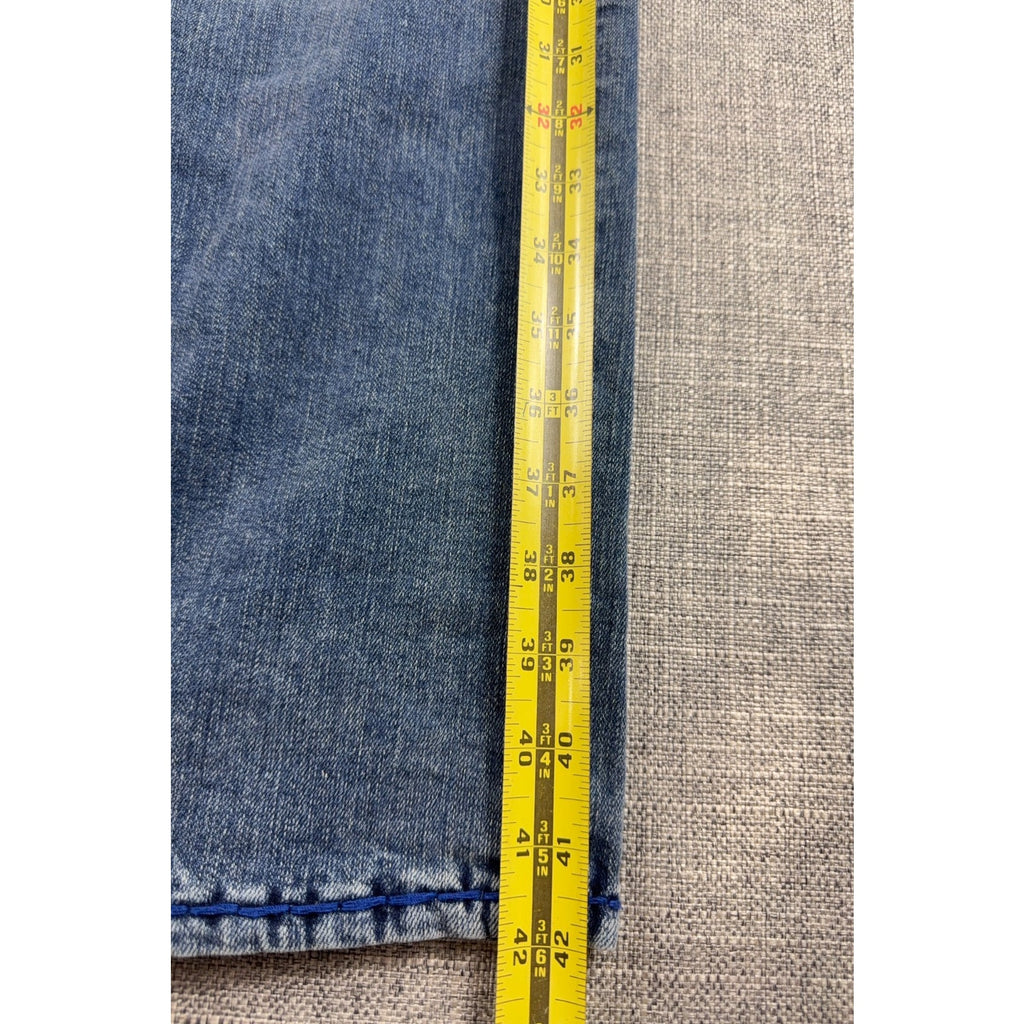 True Religion Rocco Relaxed Skinny Jeans Mens 44 Blue Orange Contrast Stitch