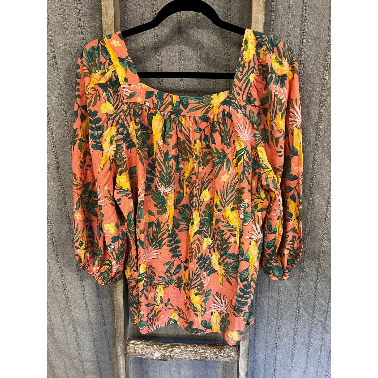 Cottagecore Boho Resortwear Lauren Conrad L Tropical Puff Sleeve Peasant Blouse
