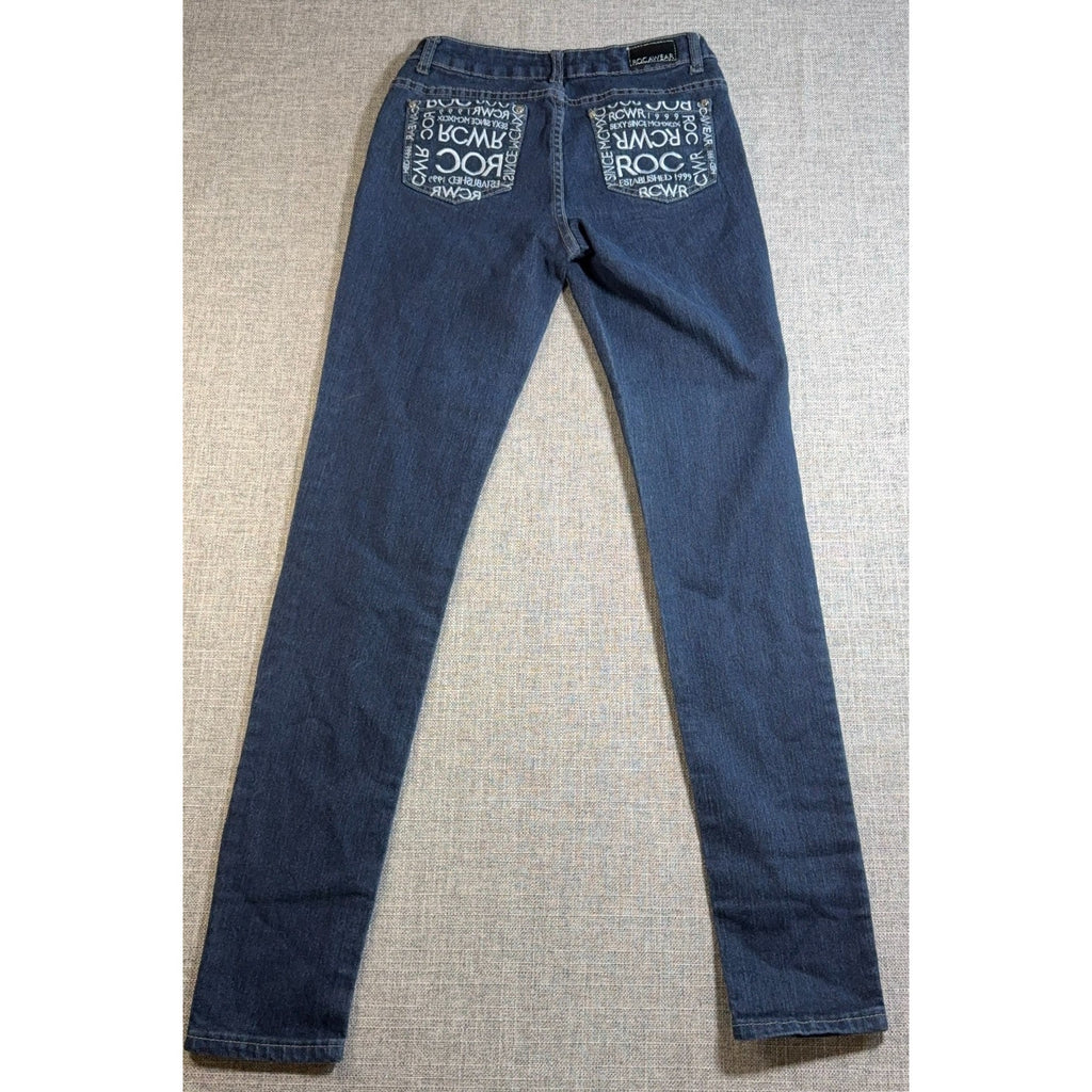 Rocawear Womens Jeans Size 7 Dark Wash Slim Straight Y2K Embroidered Pockets