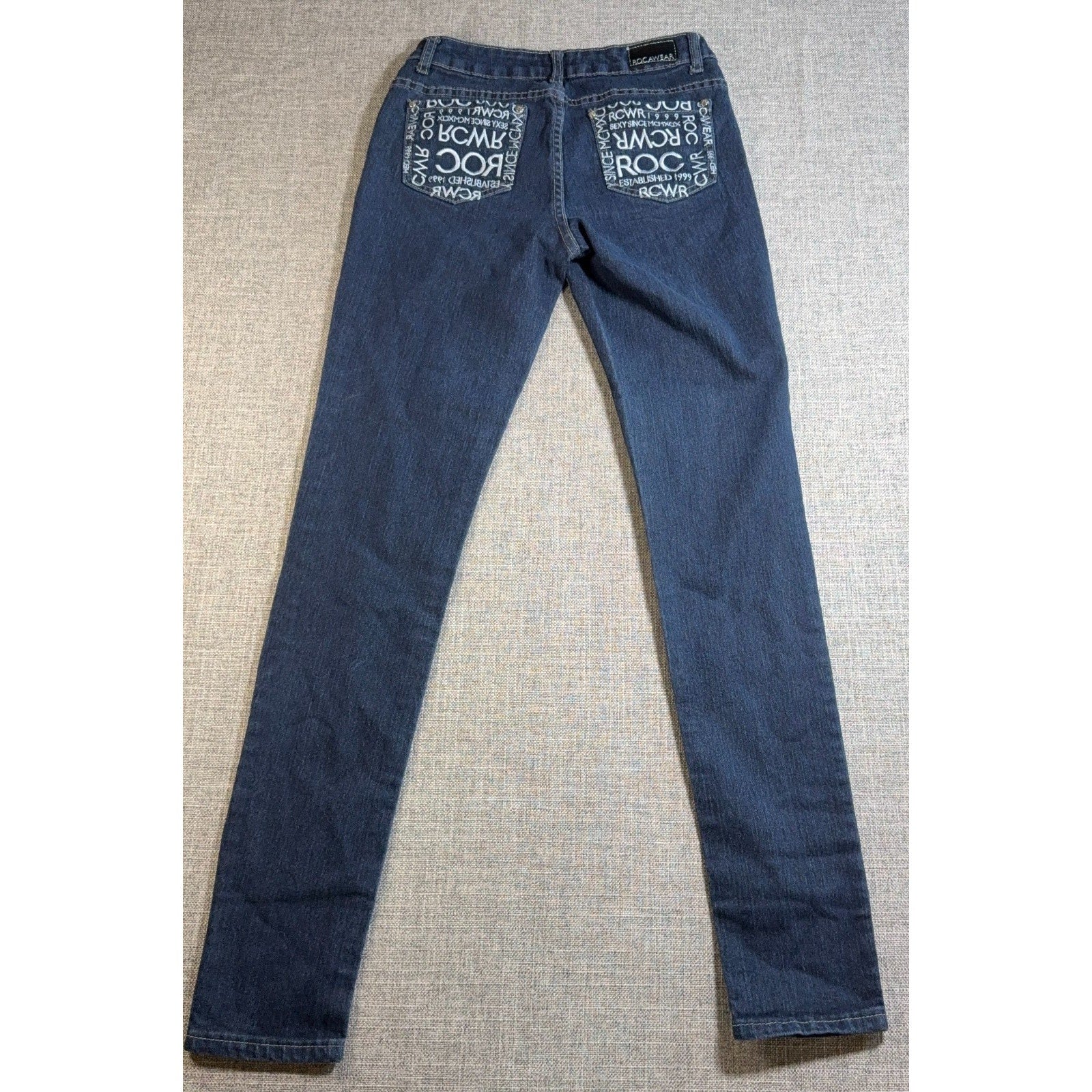 Rocawear Womens Jeans Size 7 Dark Wash Slim Straight Y2K Embroidered Pockets