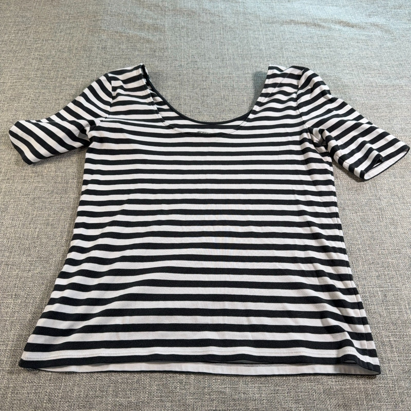Lauren Ralph Lauren Womens L Black White Striped Cotton Stretch Scoop Neck Top