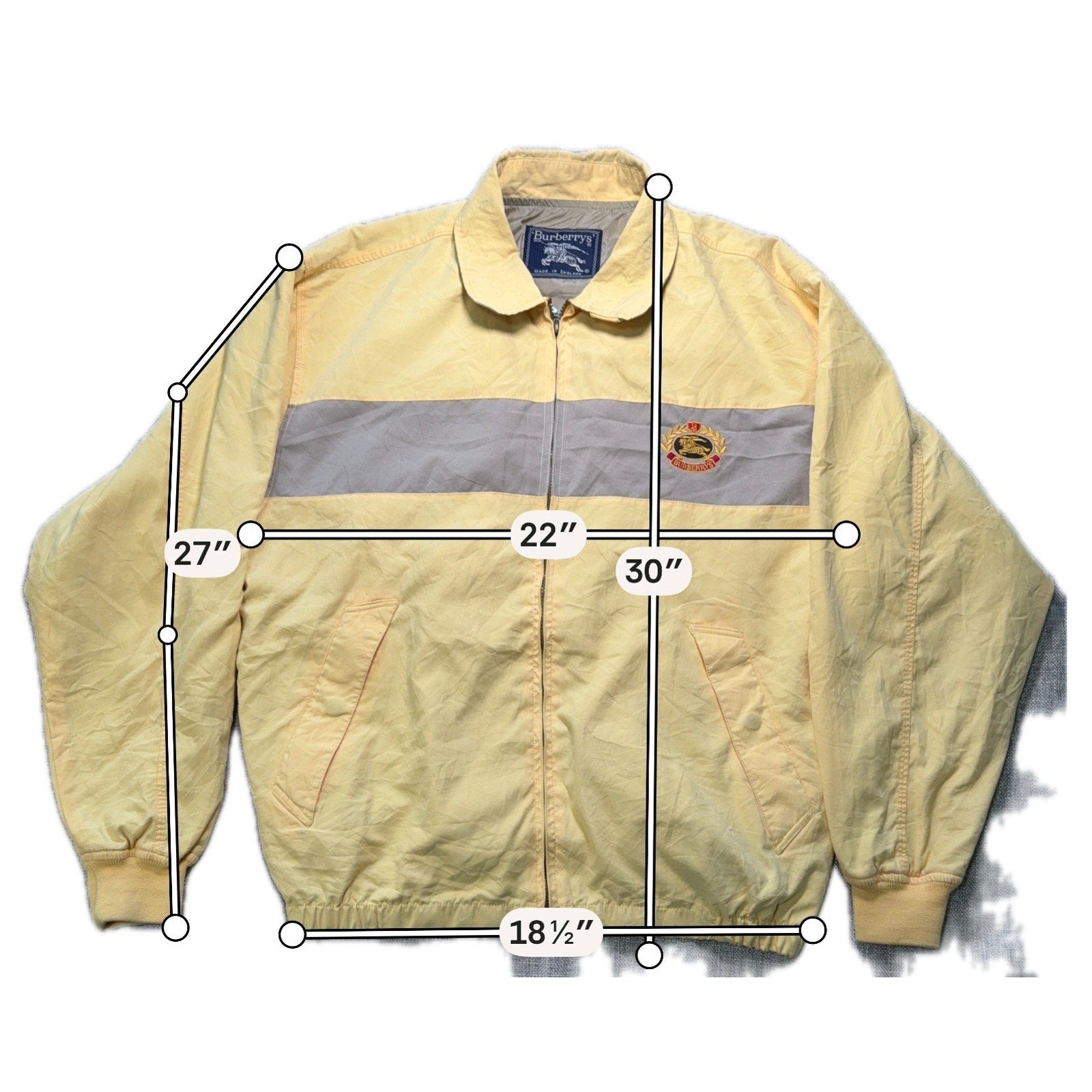 Vintage Burberrys Jacket Mens L Yellow Gray Harrington Bomber Made England