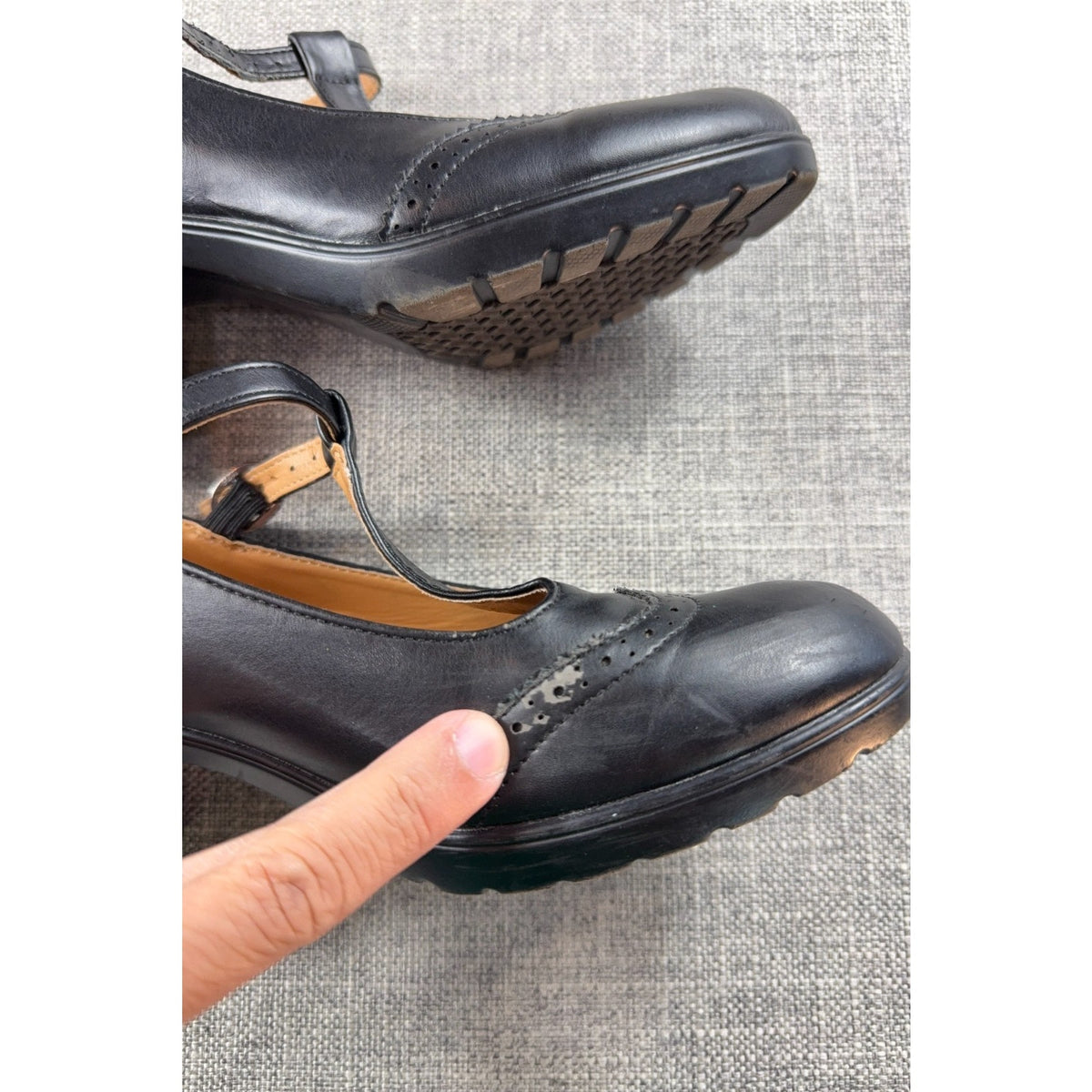 Trary Black Leather T Strap Mary Jane Pumps Womens 8 Brogue Block Heel Gothic