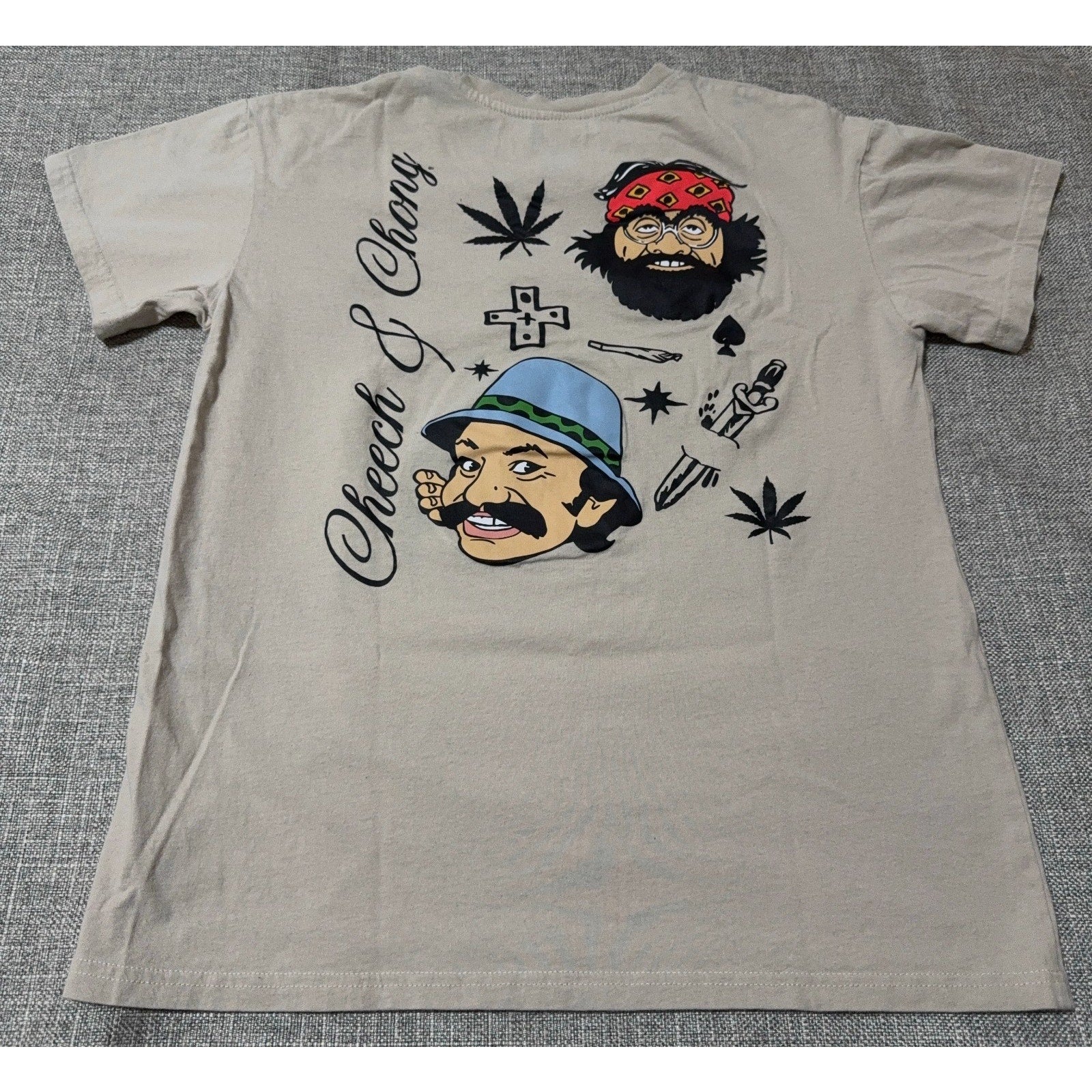 Cheech & Chong T Shirt Mens M Tan Embroidered Weed Leaf Back Graphic