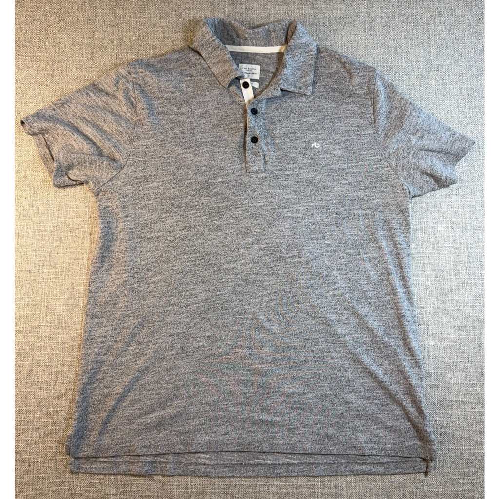 Rag & Bone Standard Issue Men's L Gray Heather Logo Polo Cotton Blend Peru