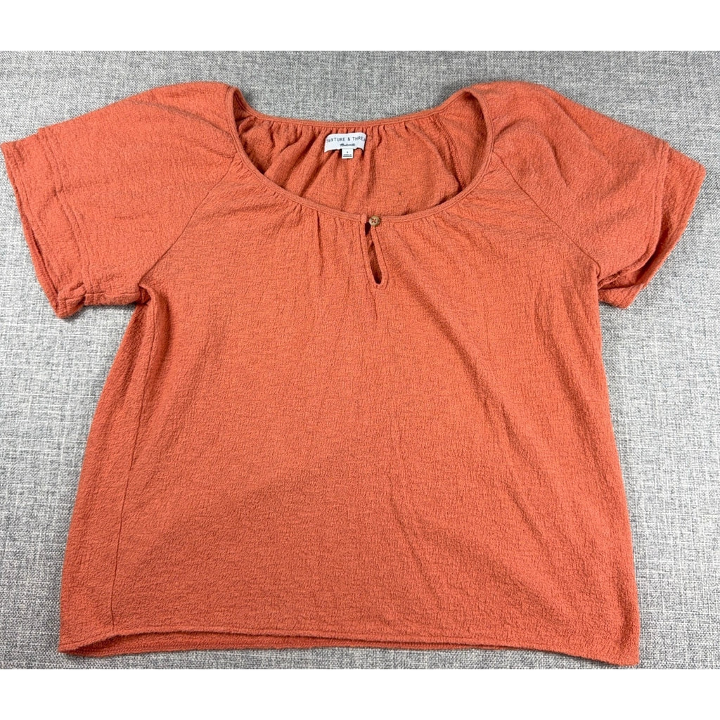 Madewell Texture & Thread Top Womens S Burnt Orange Textured Keyhole Blouse