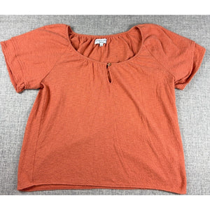 Madewell Texture & Thread Top Womens S Burnt Orange Textured Keyhole Blouse