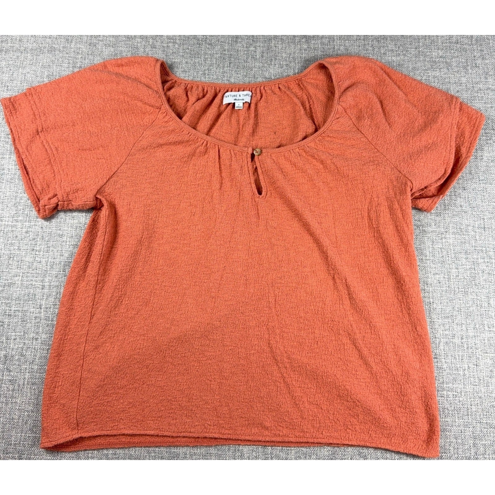 Madewell Texture & Thread Top Womens S Burnt Orange Textured Keyhole Blouse