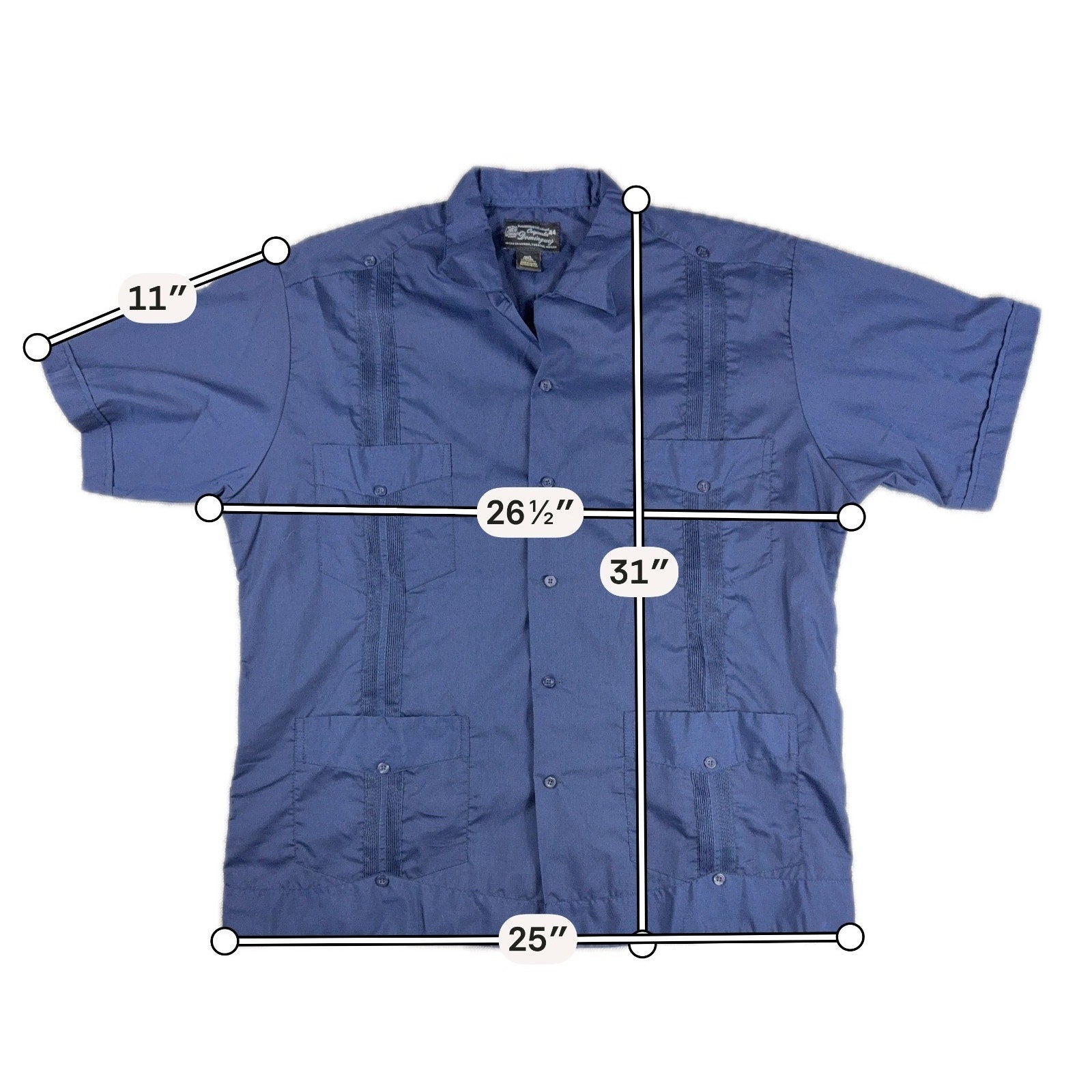 Dominguez Guayabera Shirt Mens 44 Blue 100% Cotton Made Mexico Yucatan 4 Pocket