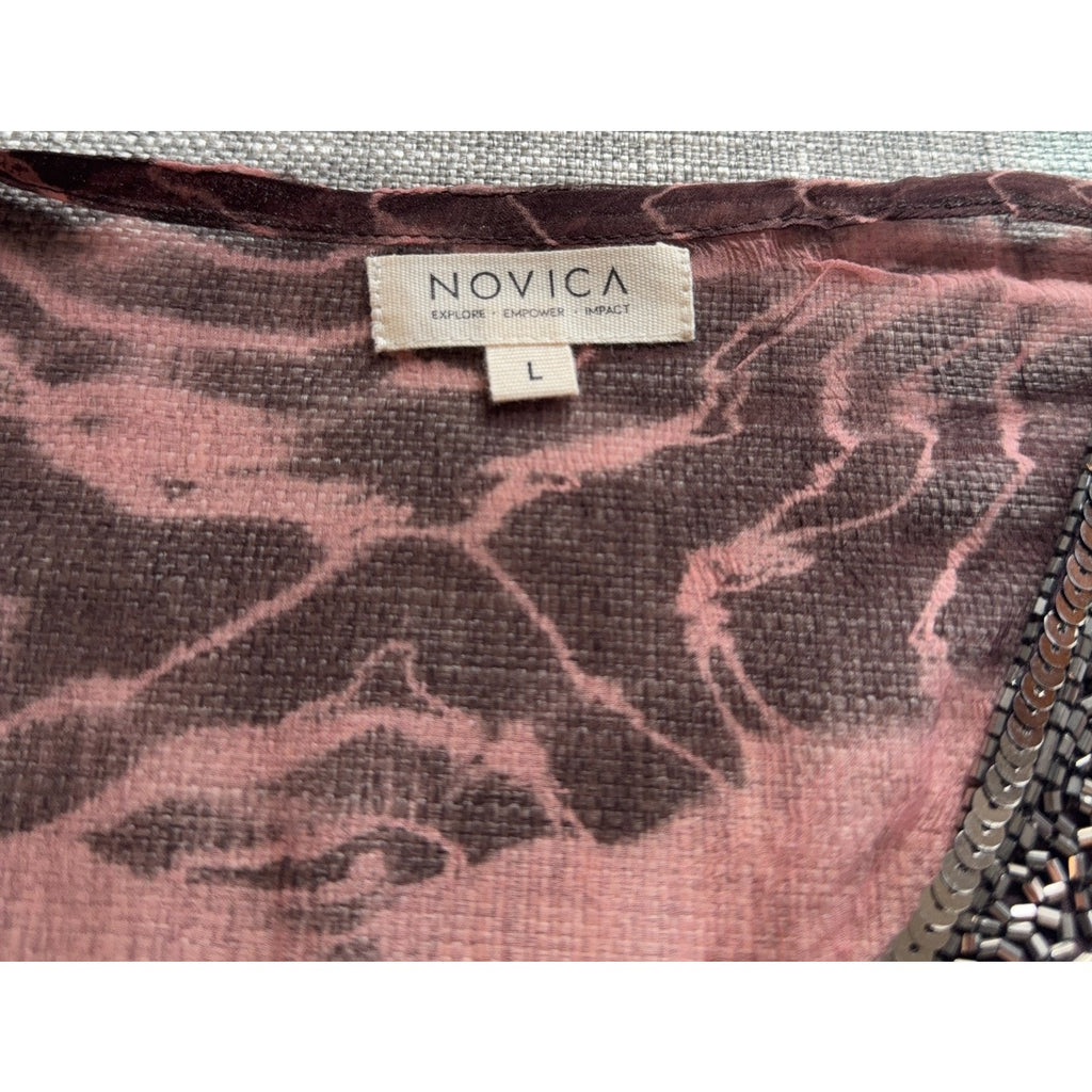 NOVICA Vijay Singh 2 Piece Beaded Sheer Kaftan Tunic Tank L NWOT Boho