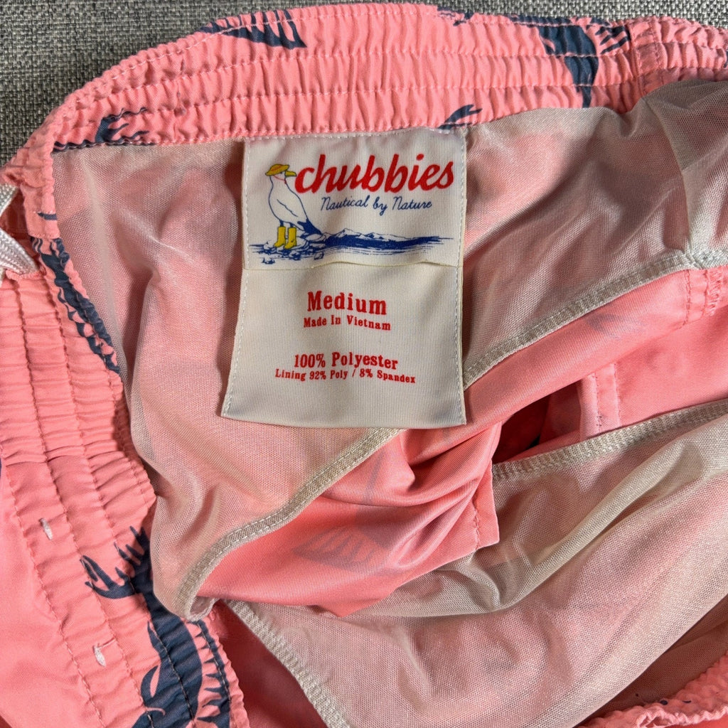 Chubbies Nautical by Nature Swim Trunks Mens Medium Pink Marlin Fish 5” Inseam