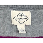 St Johns Bay Sweater Womens Large Gray Purple Striped V Neck 100% Cotton