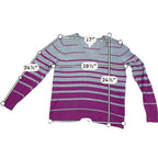 St Johns Bay Sweater Womens Large Gray Purple Striped V Neck 100% Cotton