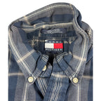 Vintage Tommy Hilfiger Plaid Button Down Shirt Mens L Blue Gray 90s Y2K Flag