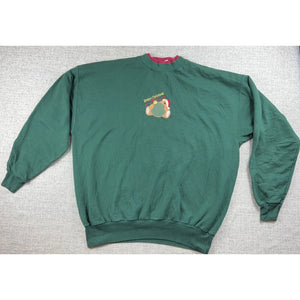 Beary Christmas Teddy Bear Sweatshirt Adult XL Green Embroidered Applique Hanes