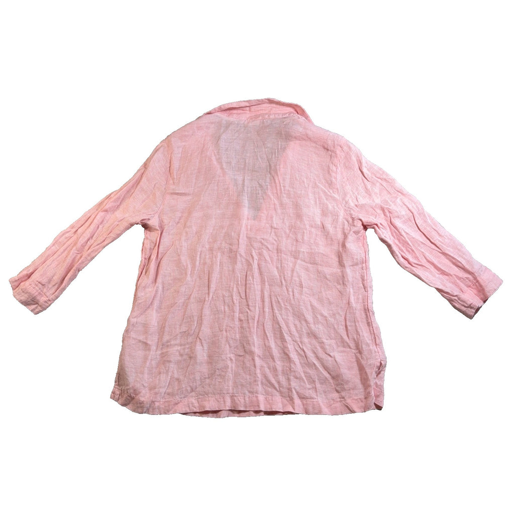 Sigrid Olsen Linen Tunic Blouse Women M Pink Popover Collared Lagenlook Top