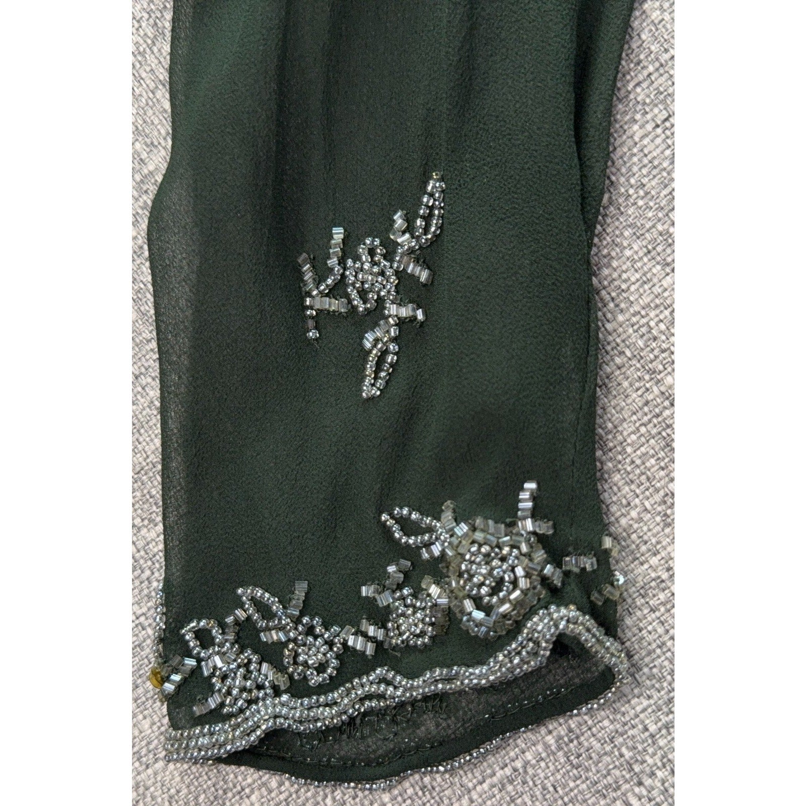 Scala 100% Silk Beaded Dress Jacket Set Womens L Green Formal Evening