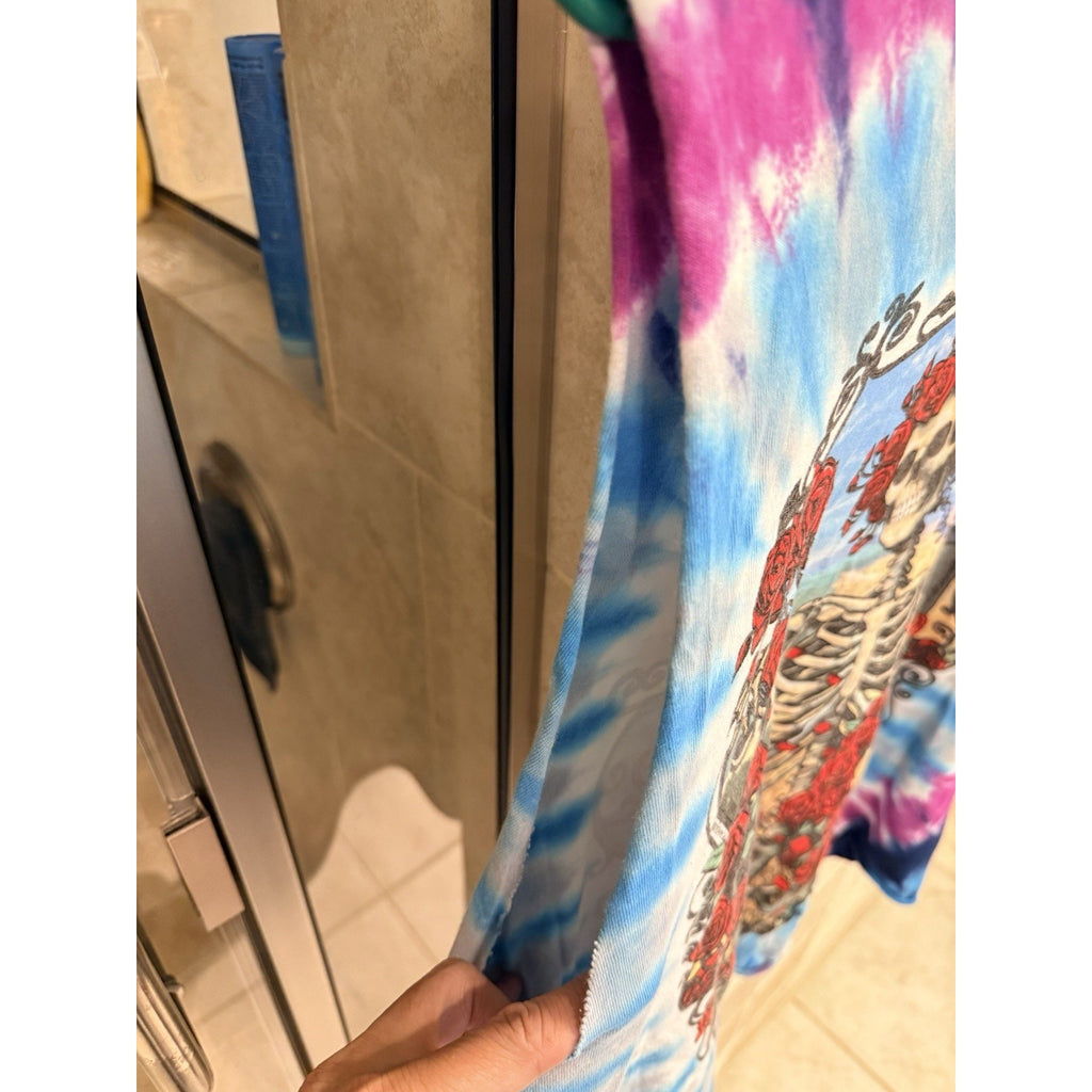Liquid Blue Grateful Dead Tie Dye Cut Off Shirt XL Skeleton Roses Tank Tee
