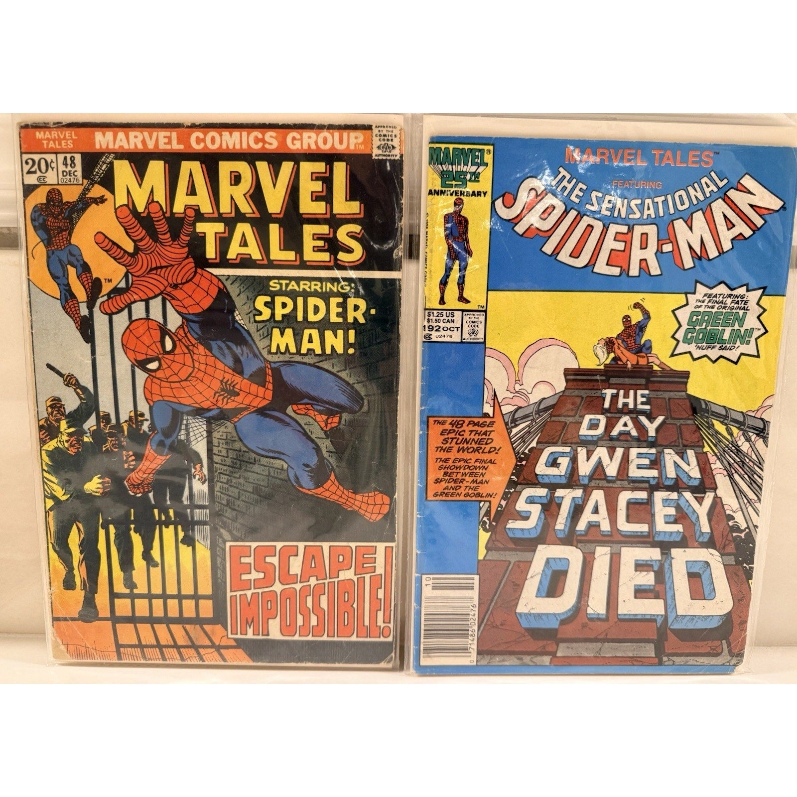 Marvel Tales Spider-Man Lot #48 & #92 Gwen Stacy Story Bronze Age Reader Copies