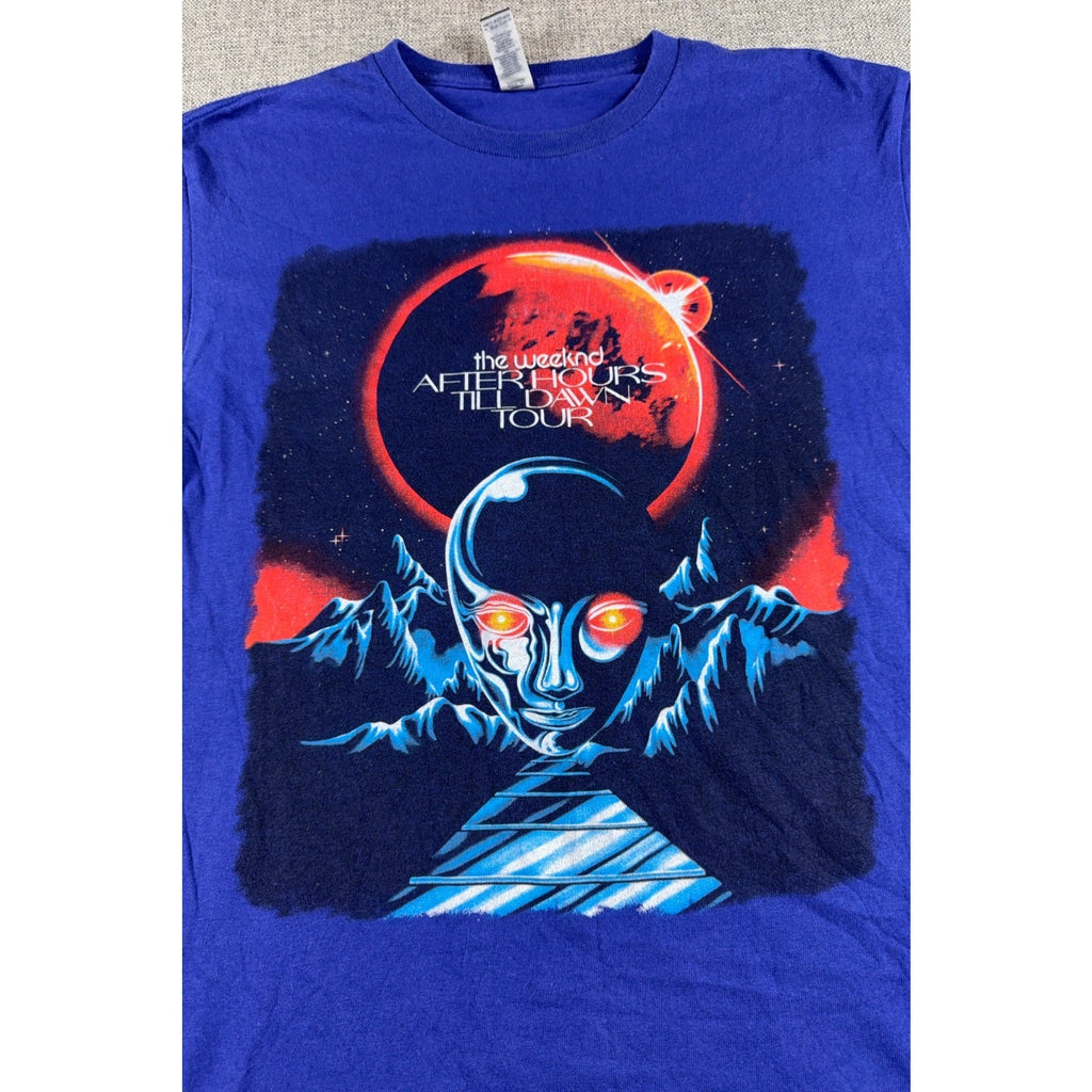 The Weeknd After Hours Til Dawn Tour 2022 T Shirt Blue Gildan Medium Double Side