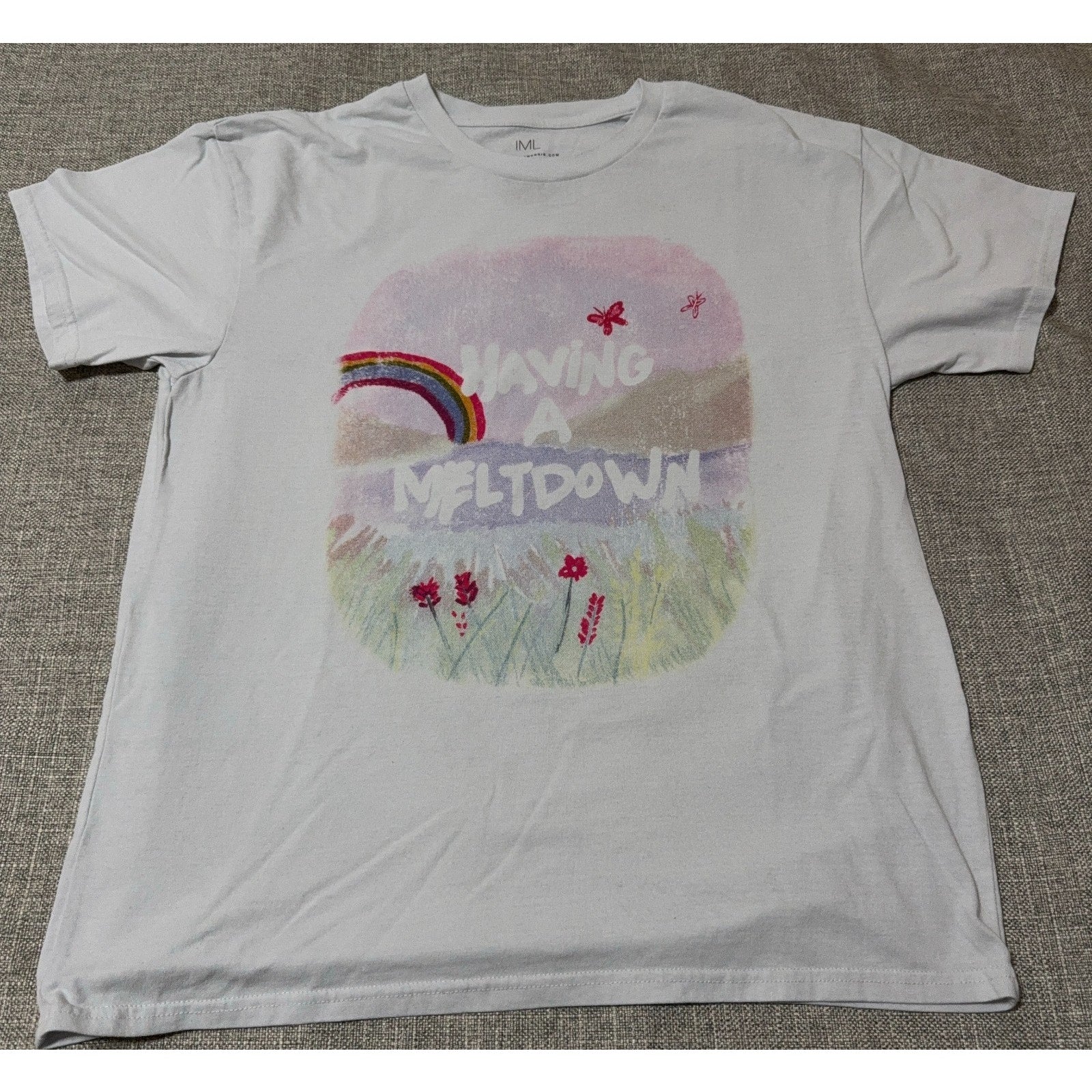 IML Isaac Morris Having a Meltdown T Shirt Mens L Rainbow Cottagecore