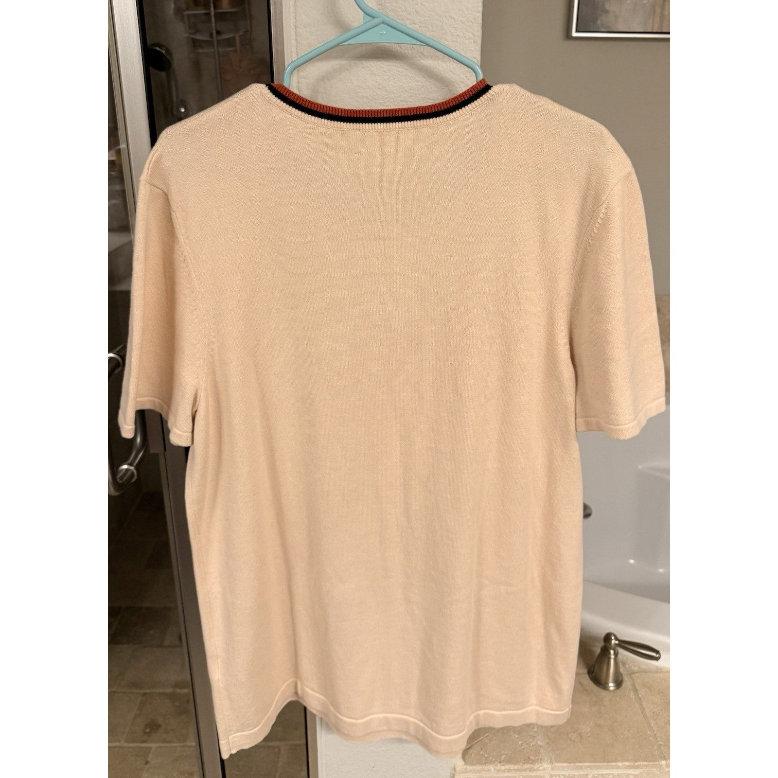 Velez Artisan Knit Top Womens L Beige 100% Cotton Short Sleeve Minimalist Luxury