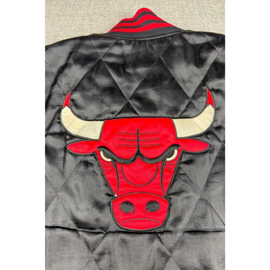 Adidas Chicago Bulls NBA Quilted Satin Bomber Jacket Black Red L 2013 Trefoil