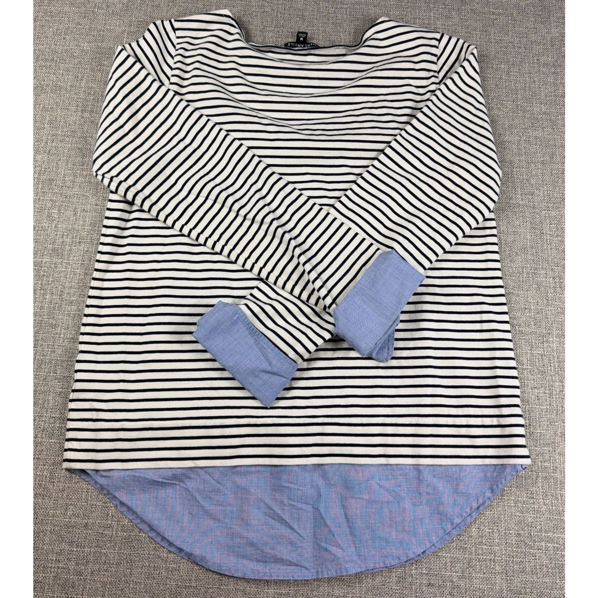J Crew Mercantile Womens M Striped Mixed Media Top Chambray Shirttail Long Sleev
