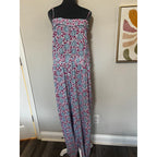 LOFT Jumpsuit Womens L Floral Paisley Smocked Wide Leg Boho Summer Vacation