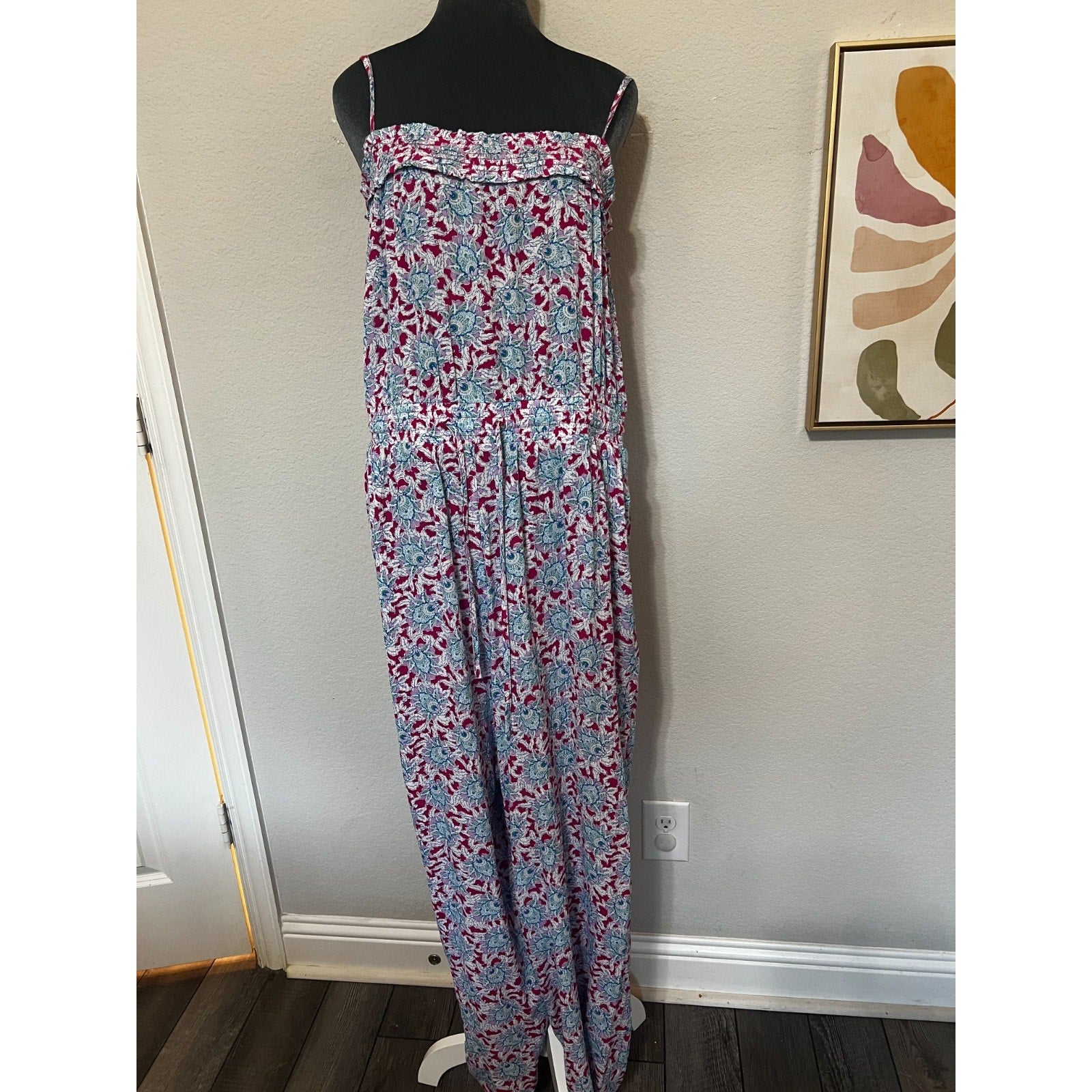 LOFT Jumpsuit Womens L Floral Paisley Smocked Wide Leg Boho Summer Vacation