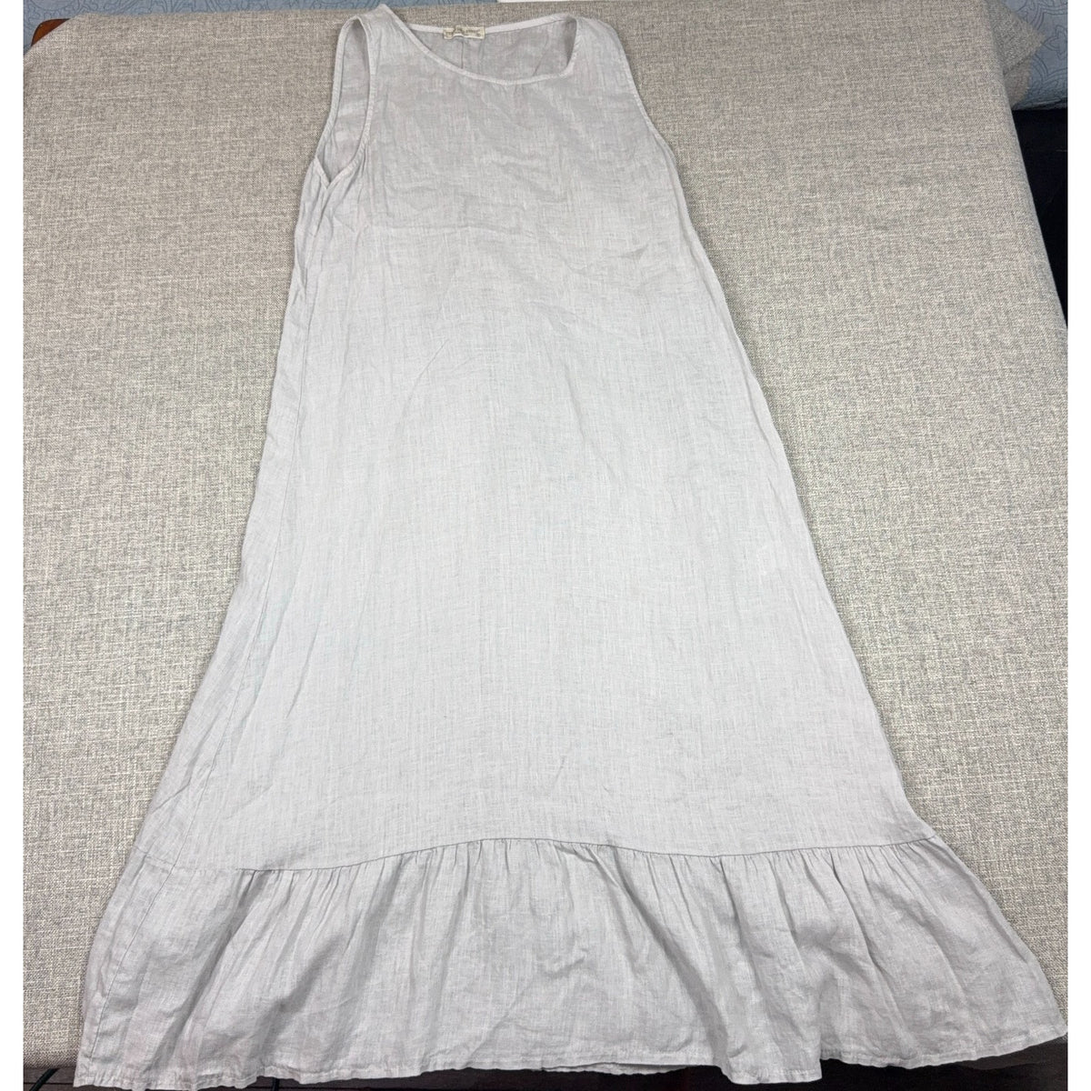 Terzo Millennio Linen Maxi Dress M Gray Ruffle Hem Made in Italy Lagenlook